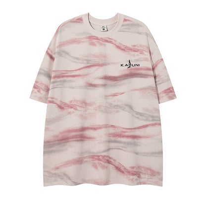Gray pink unisex letter embroidery short sleeve T-shirt back view, Y2K streetwear style at TeenStylo