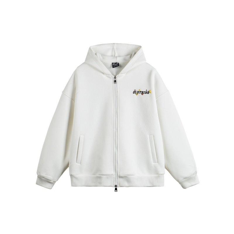 White unisex loose hoodie sweatshirt lifestyle streetwear style casual oversized fit TeenStylo