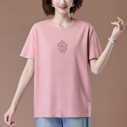 Pink embroidered short sleeve t-shirt styled in Y2K streetwear look | TeenStylo