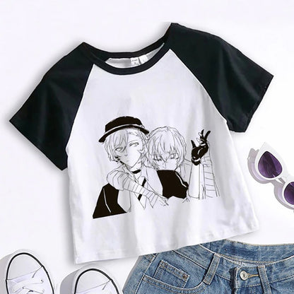 Unisex white anime Bungou Stray Dogs Chuuya crop top cartoon tee styled lifestyle shot TeenStylo