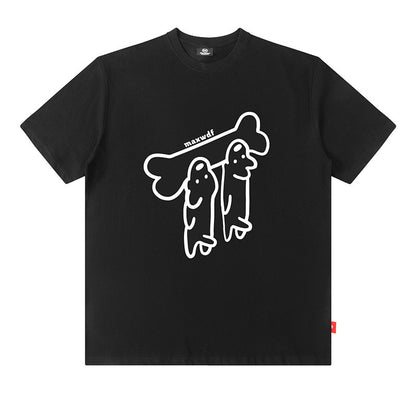 Black oversized cotton sausage dog print summer t-shirt lifestyle shot mens streetwear TeenStylo