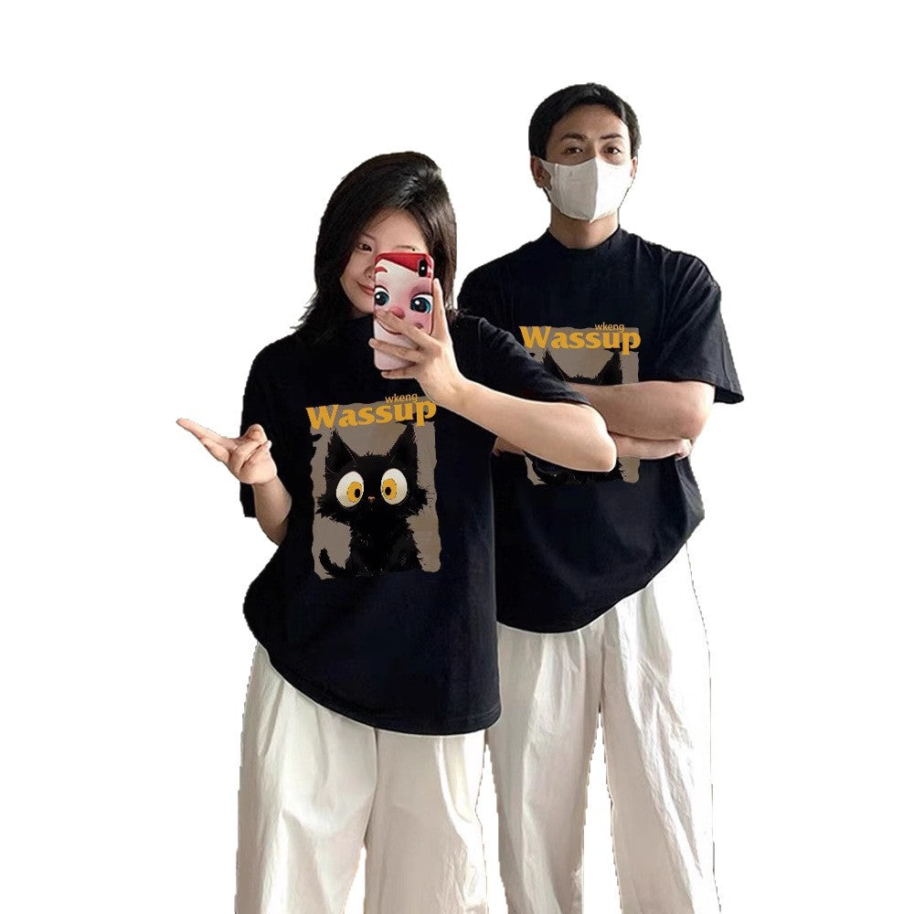 Black unisex pure cotton round neck short sleeve summer tee lifestyle shot – TeenStylo