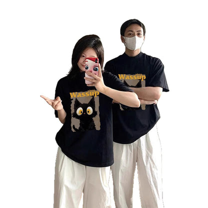 Black unisex pure cotton round neck short sleeve summer tee lifestyle shot – TeenStylo