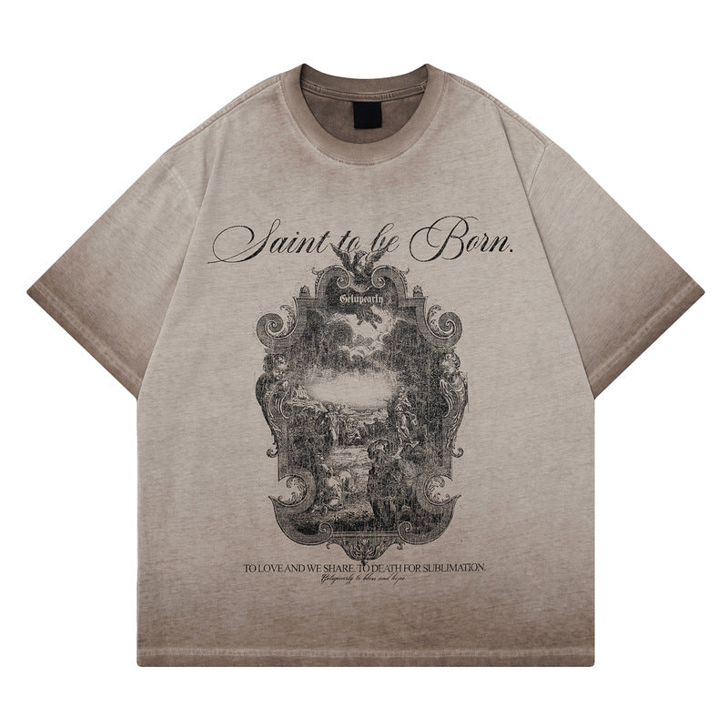 Men's loose fit khaki gradient short sleeve tee front view summer streetwear style TeenStylo