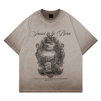 Men's loose fit khaki gradient short sleeve tee front view summer streetwear style TeenStylo