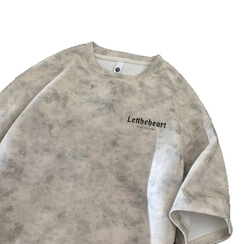Gray tie-dye short sleeve t-shirt for men, front view, Y2K streetwear style – TeenStylo