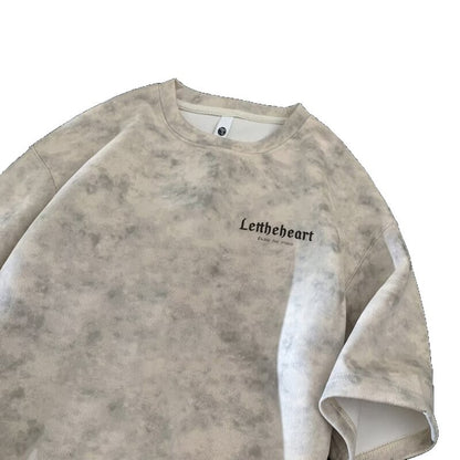 Gray tie-dye short sleeve t-shirt for men, front view, Y2K streetwear style – TeenStylo