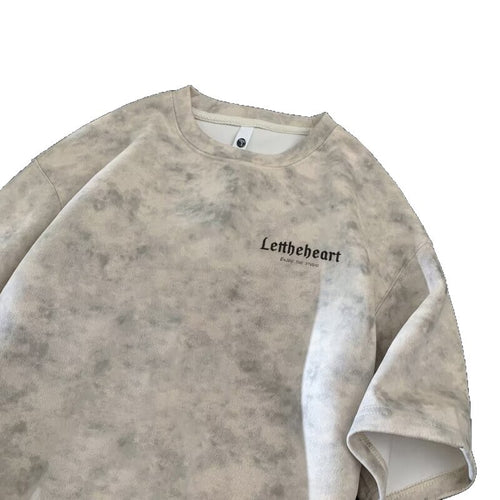 Gray tie-dye short sleeve t-shirt for men, front view, Y2K streetwear style – TeenStylo
