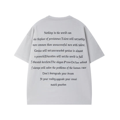 White men's letter print heavyweight t-shirt back view streetwear style round neck tee TeenStylo