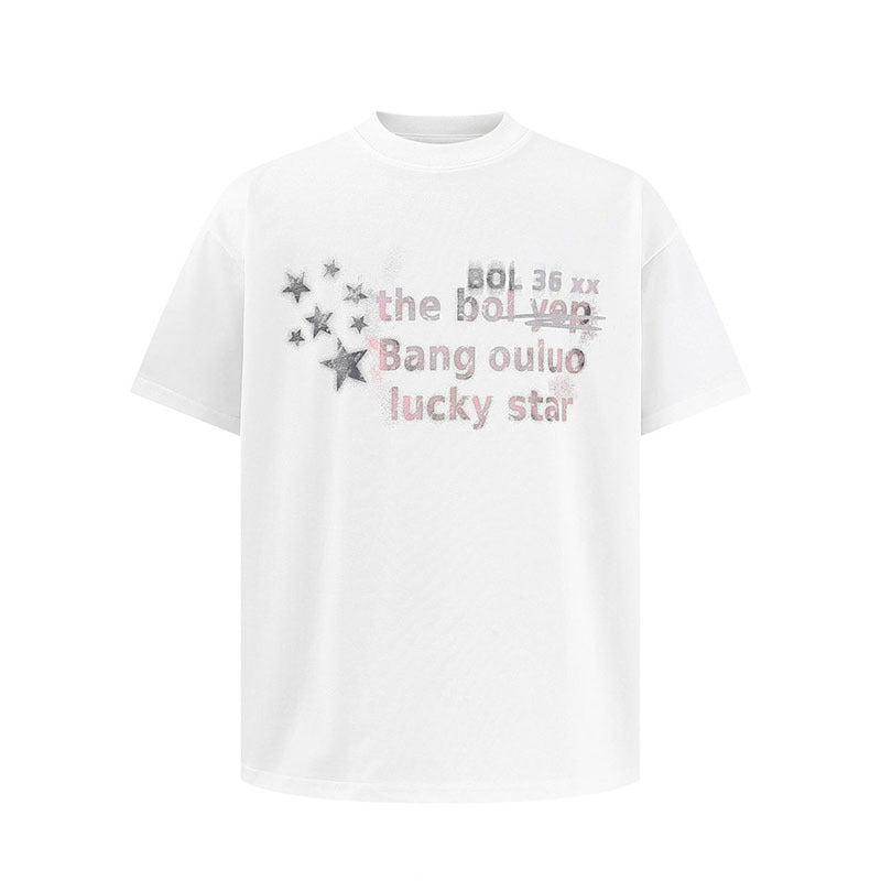 White unisex short sleeve star print t-shirt lifestyle look | TeenStylo