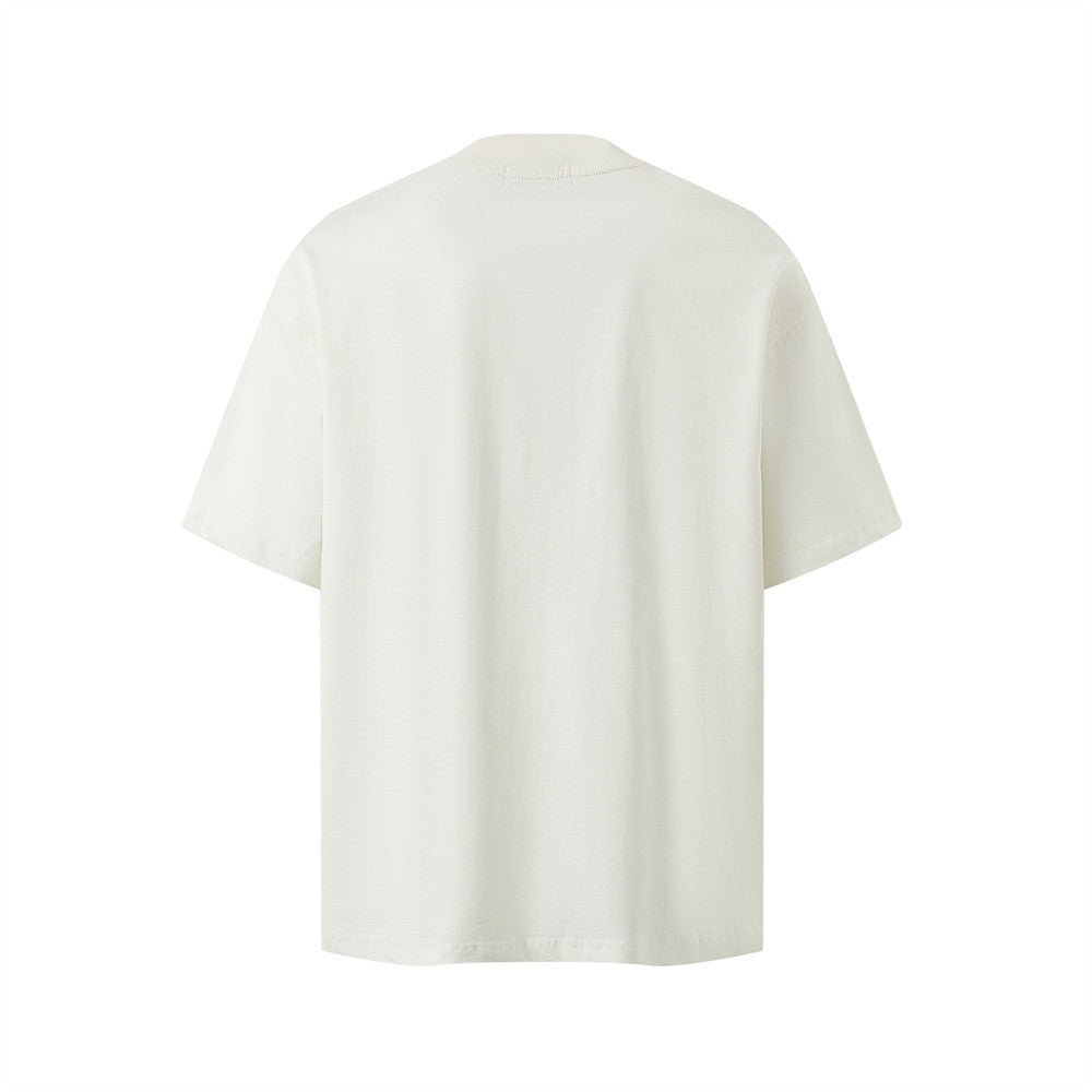 Milk apricot abstract figure print streetwear tee back view for men | TeenStylo