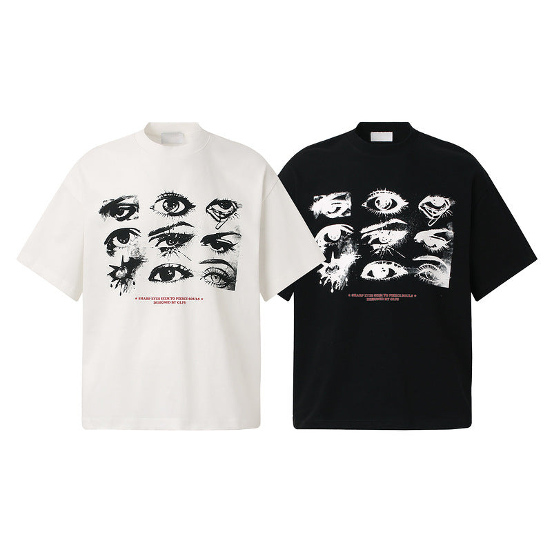 White unisex loose couple t-shirt close-up detail view, relaxed streetwear style short sleeve top | TeenStylo