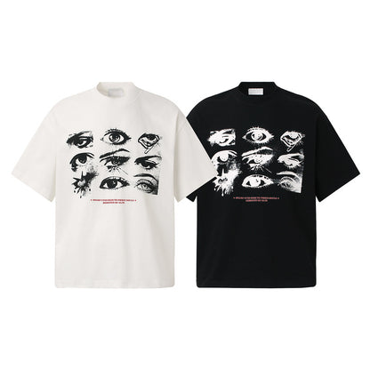 White unisex loose couple t-shirt close-up detail view, relaxed streetwear style short sleeve top | TeenStylo