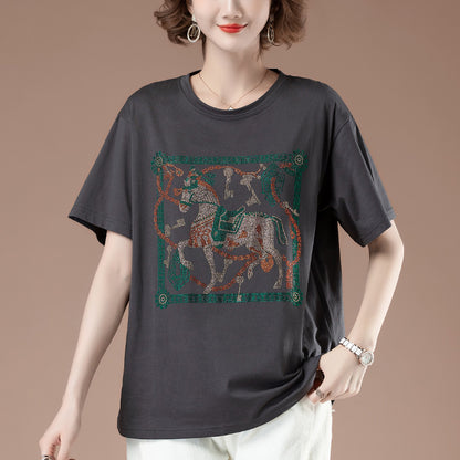 Gray women's round neck short sleeve t-shirt back view - Y2K streetwear essential | TeenStylo