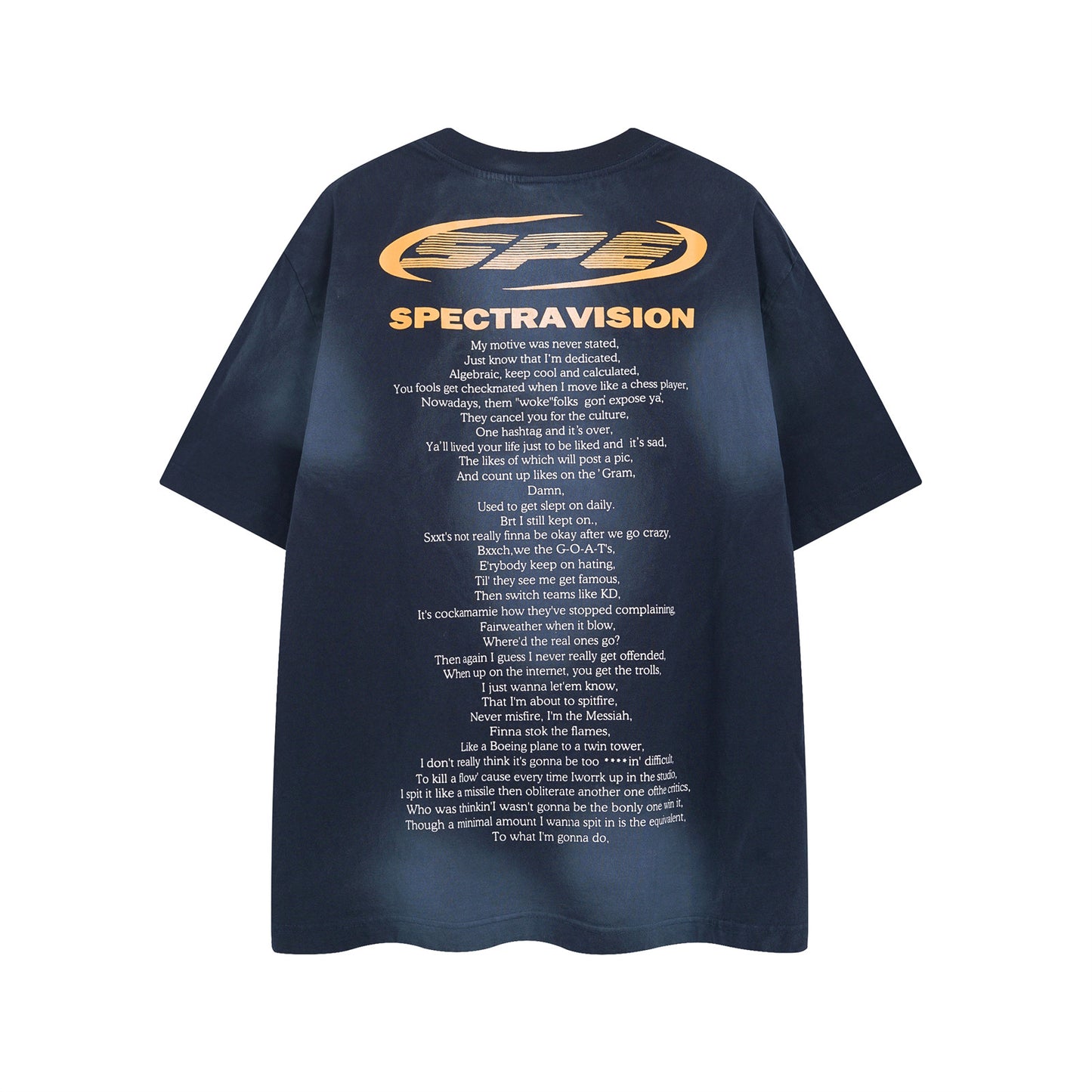 Navy blue streetwear crew neck short with unique letter print detail close-up | TeenStylo