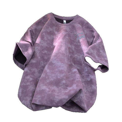 Gray Tie-Dye Short Sleeve T-Shirt for Men Front View Streetwear Style | TeenStylo