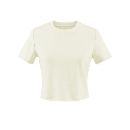 Apricot round neck short sleeve unisex T-shirt lifestyle shot - Y2K streetwear style | TeenStylo