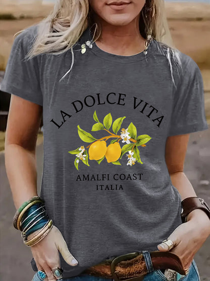Floral Gray LA DOLCE VITA Lemon T-shirt lifestyle look unisex Y2K streetwear style TeenStylo