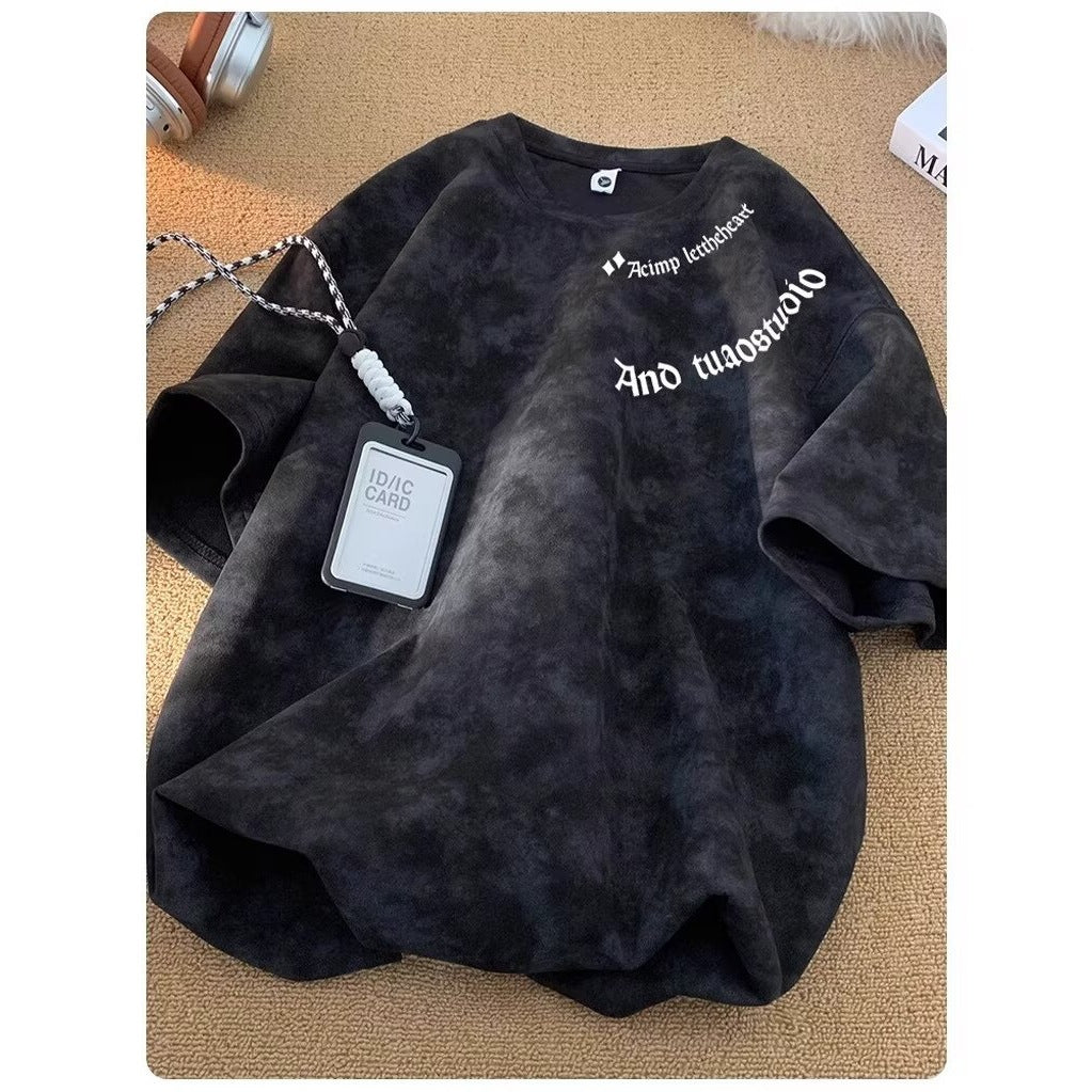 Black tie-dye short sleeve t-shirt for men, streetwear Y2K style, front and back view – TeenStylo