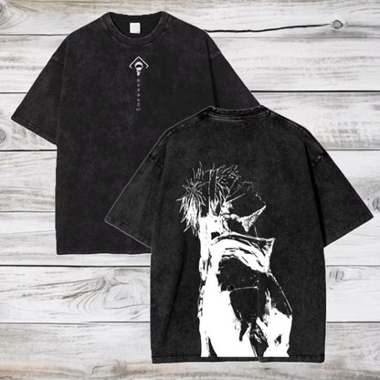 Unisex vintage washed anime print cotton tee lifestyle shot in colorway 4, Y2K streetwear style | TeenStylo