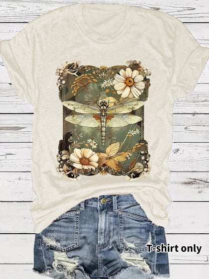 Apricot dragonfly print short sleeve unisex t-shirt lifestyle shot - Y2K streetwear fashion | TeenStylo