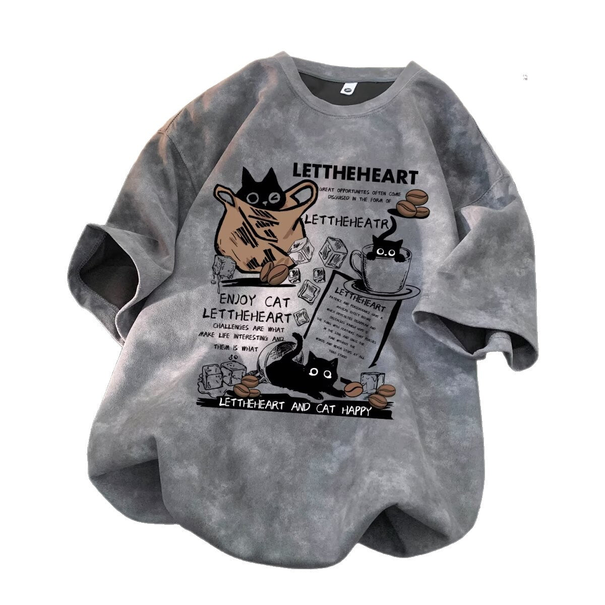 Black tie-dye short sleeve t-shirt for men, front view, Y2K streetwear style - TeenStylo