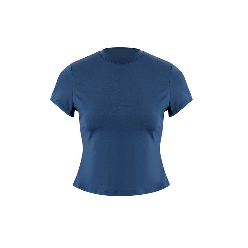 Blue slim fit short sleeve women's T-shirt front view - Y2K streetwear fashion | TeenStylo