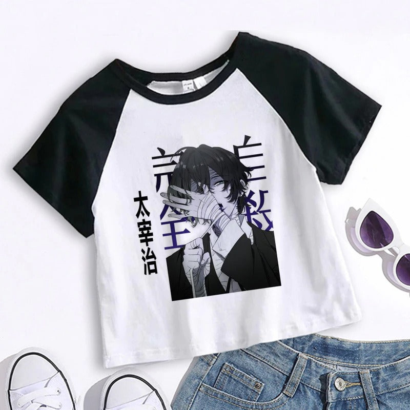 Unisex white anime Bungou Stray Dogs Chuuya crop top cartoon T-shirt lifestyle look – TeenStylo