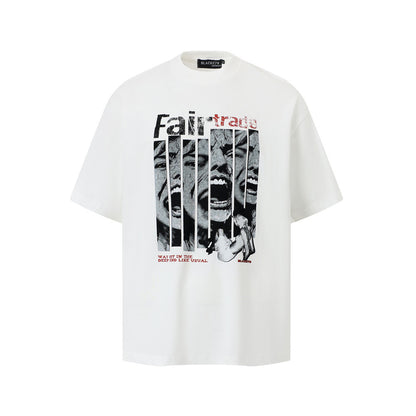 White men's funny character print hip hop streetwear short sleeve t-shirt lifestyle look | TeenStylo