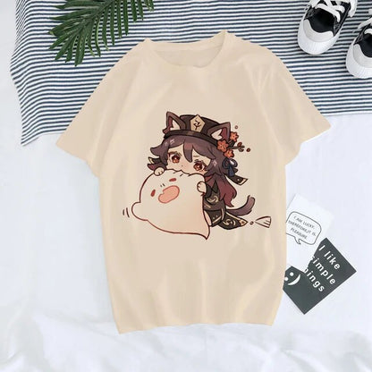 Genshin Impact Hu Tao Xiao kawaii graphic unisex tee in colour 31015 – anime streetwear style at TeenStylo