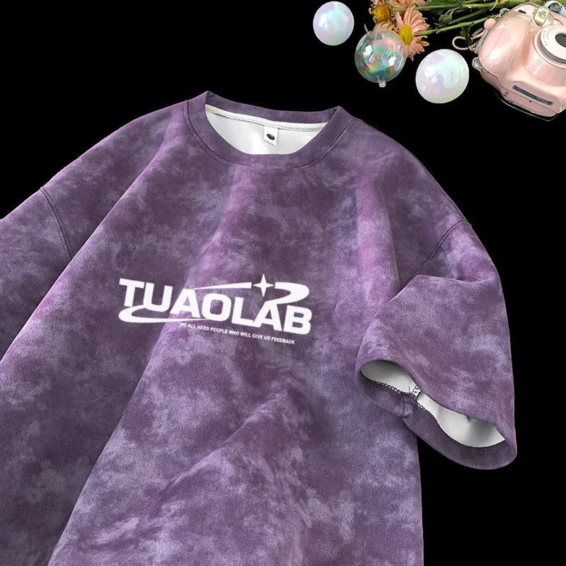 Purple men's short sleeve t-shirt streetwear style front view – TeenStylo