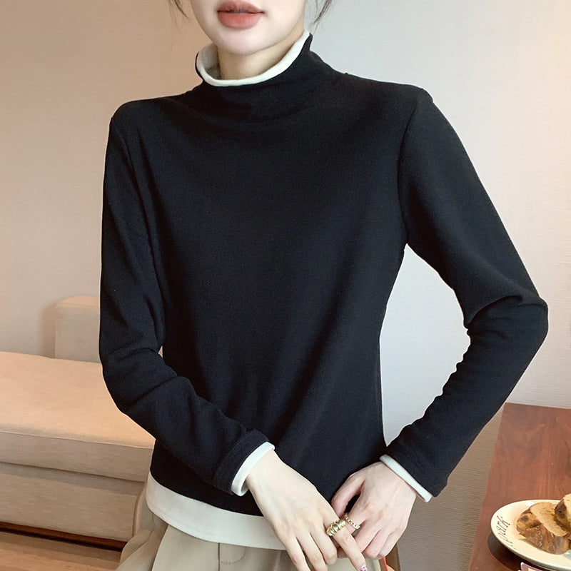 Black high neck long sleeve t-shirt women detail close-up fabric texture gothic streetwear TeenStylo