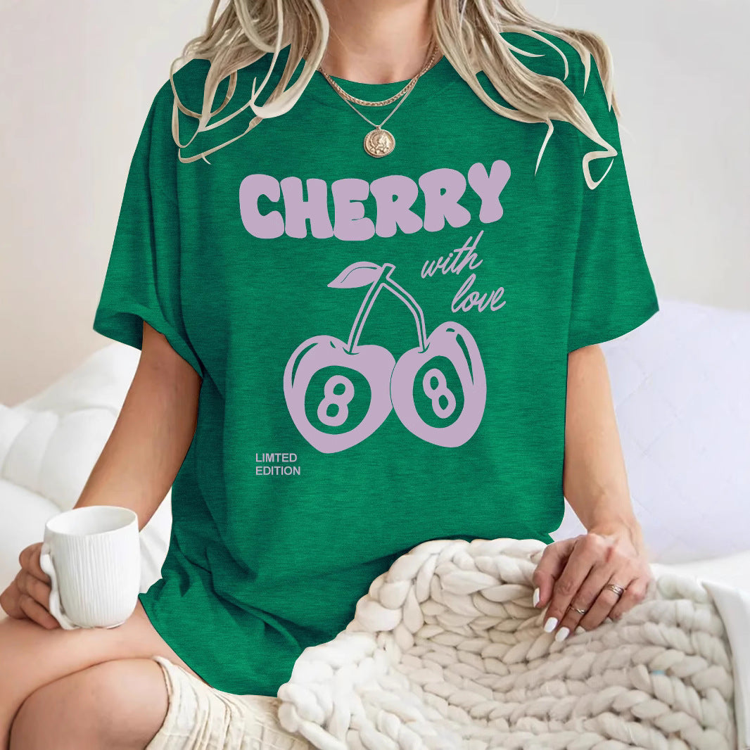 Back view of women's floral black cherry print short sleeve t-shirt unisex streetwear style | TeenStylo