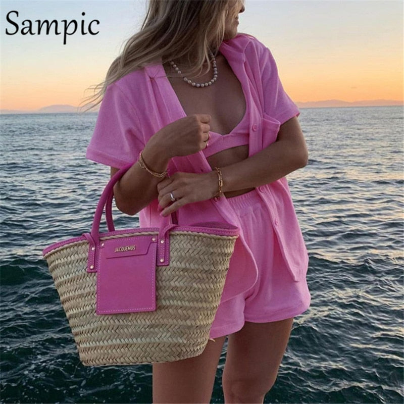 Back view of yellow casual women's tracksuit two piece shorts set streetwear summer outfit TeenStylo