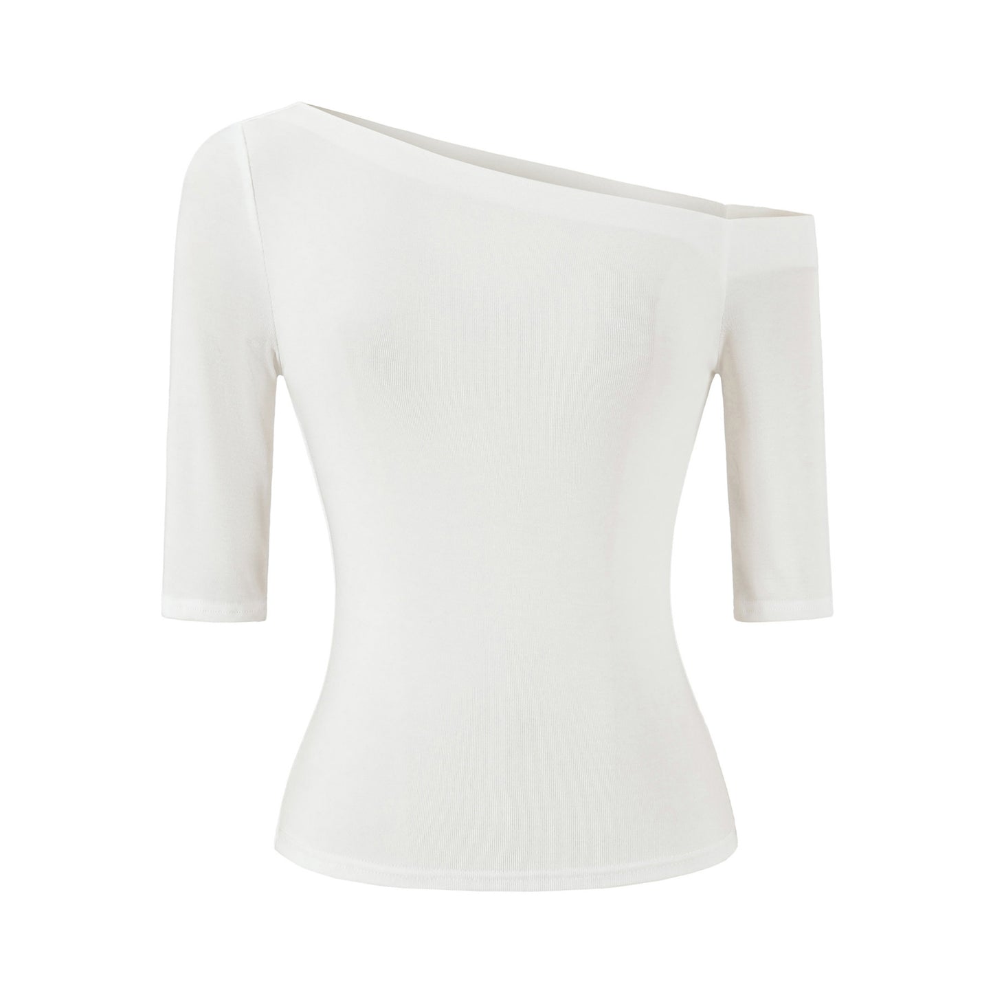 White slant neck slim fit T-shirt women unisex streetwear Y2K fashion lifestyle look TeenStylo