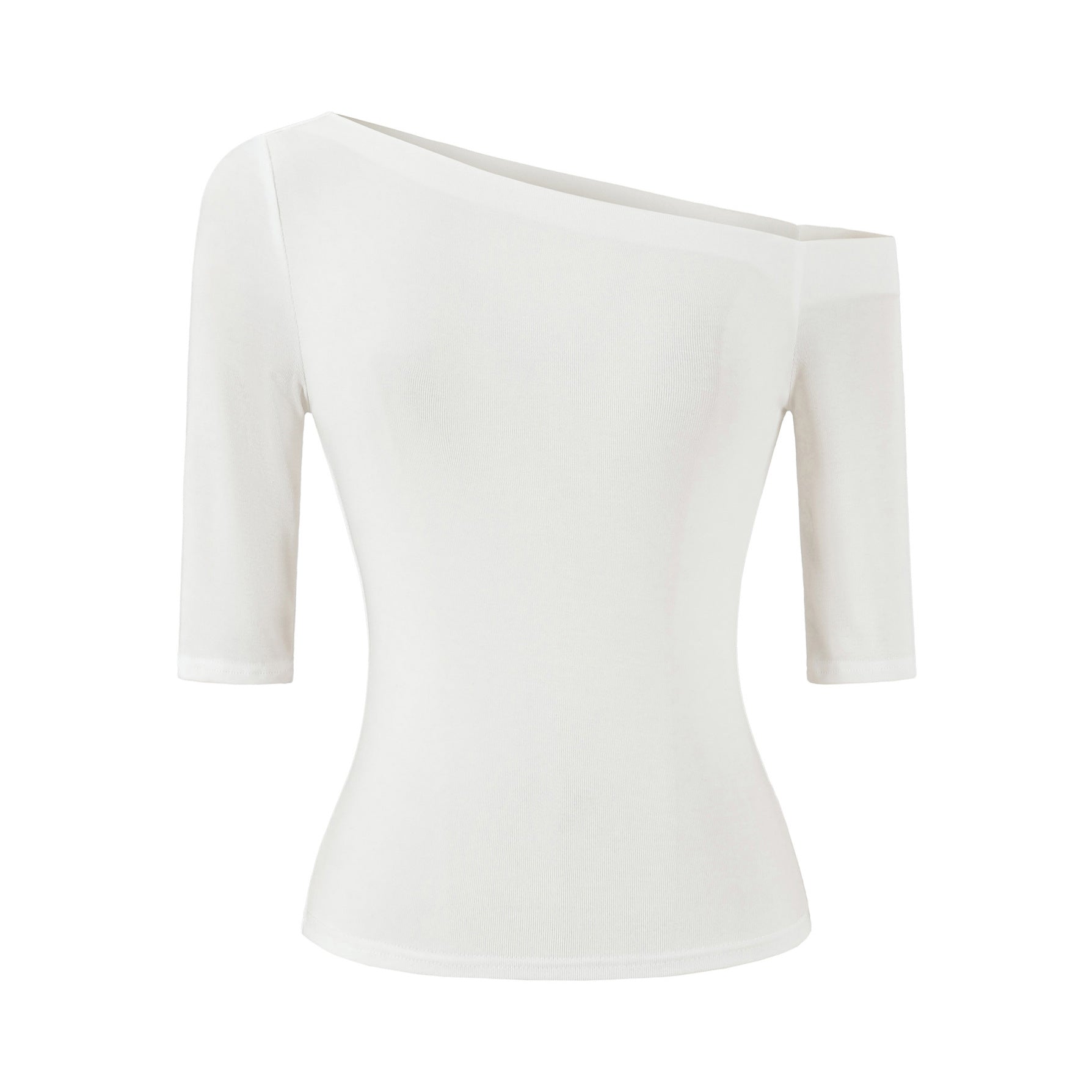 White slant neck slim fit T-shirt women unisex streetwear Y2K fashion lifestyle look TeenStylo