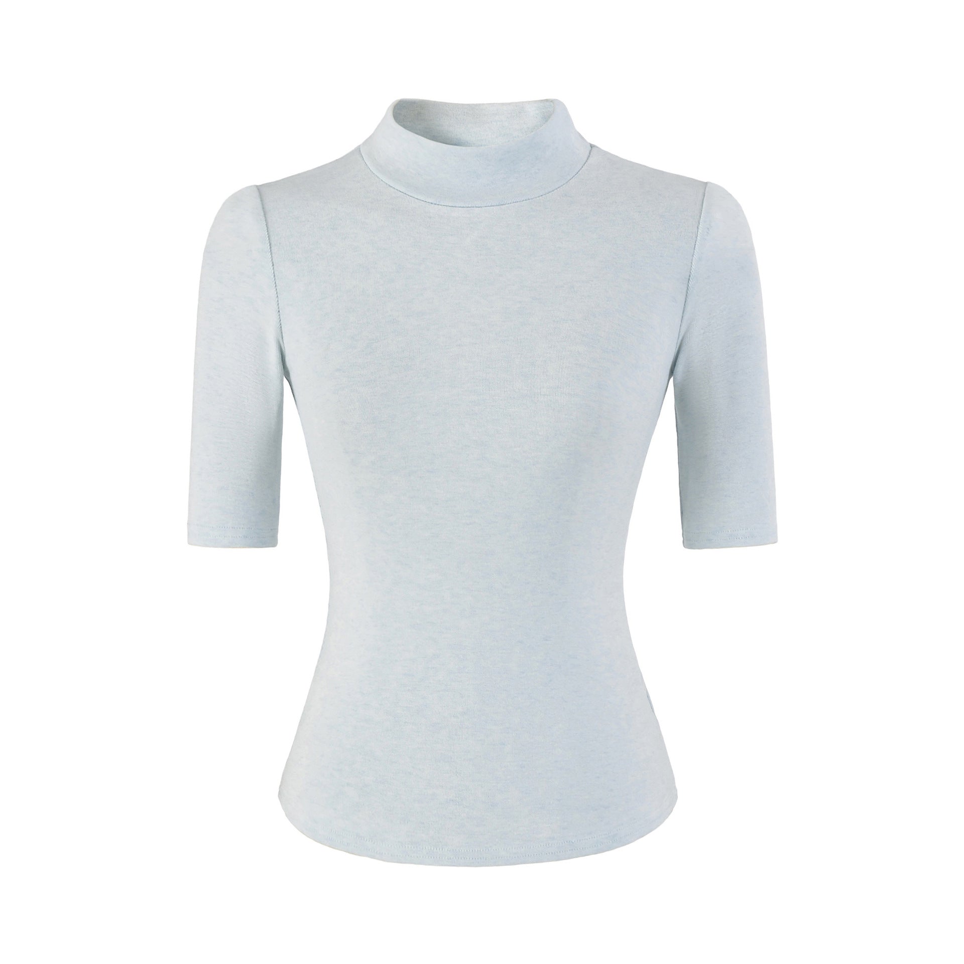 Blue high neck slim fit T-shirt women lifestyle streetwear fashion look TeenStylo