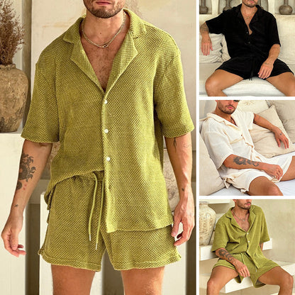 White long sleeve shirt and pants casual summer set back view for men - TeenStylo