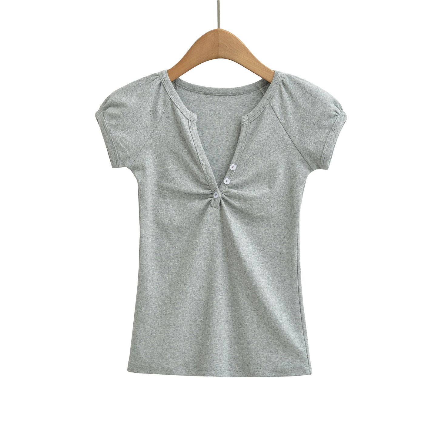 Back view of women's floral gray V-neck short sleeve T-shirt unisex streetwear style | TeenStylo