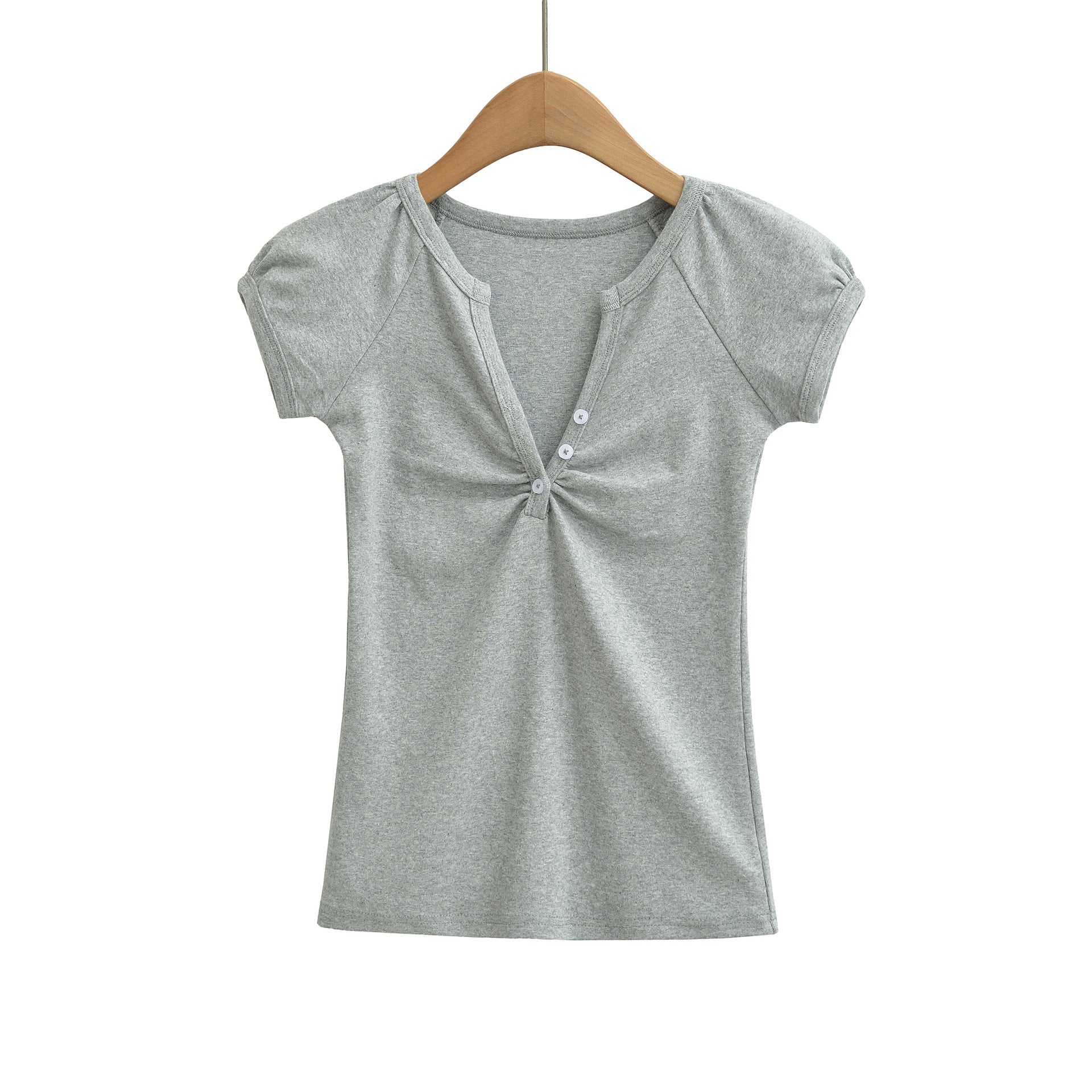 Back view of women's floral gray V-neck short sleeve T-shirt unisex streetwear style | TeenStylo