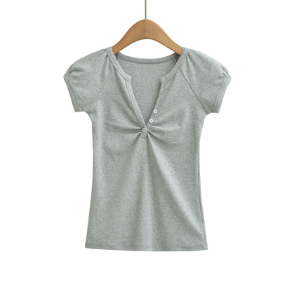 Back view of women's floral gray V-neck short sleeve T-shirt unisex streetwear style | TeenStylo