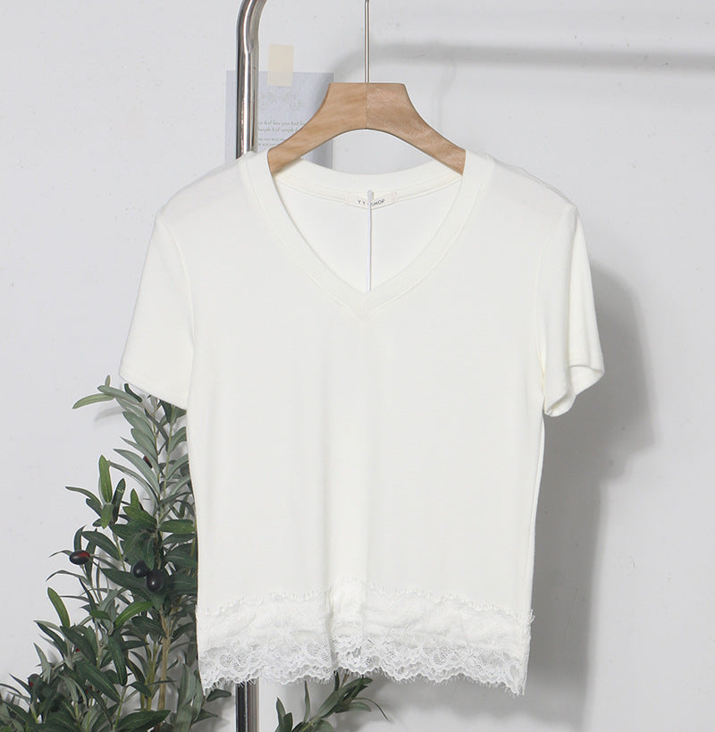 White unisex V-neck short sleeve T-shirt women's lifestyle streetwear style TeenStylo