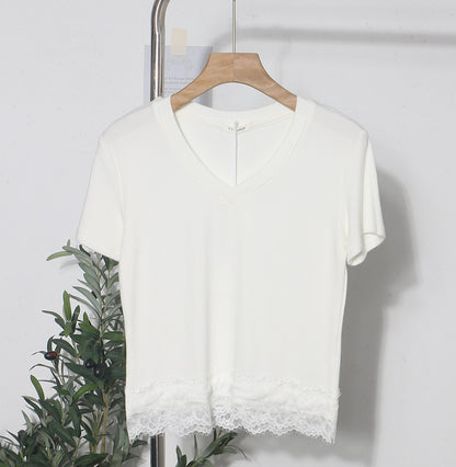White unisex V-neck short sleeve T-shirt women's lifestyle streetwear style TeenStylo