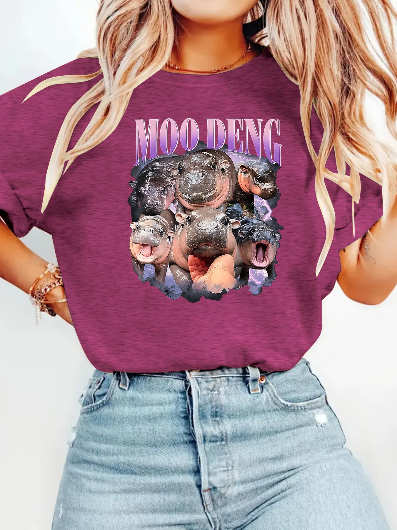 Flower Burgundy bouncing pig print unisex T-shirt lifestyle shot TeenStylo