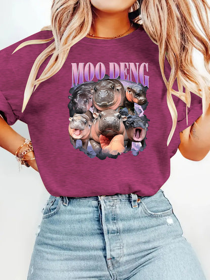 Flower Burgundy bouncing pig print unisex T-shirt lifestyle shot TeenStylo