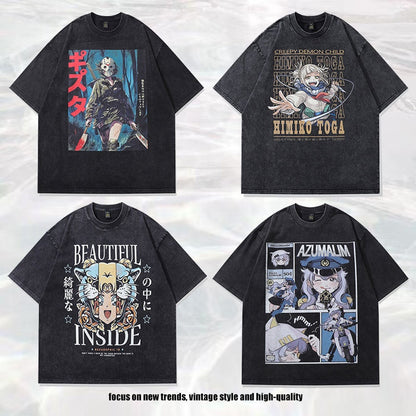 Man wearing washed vintage Japanese Y2K anime graphic tee in muted tone, lifestyle shot – TeenStylo