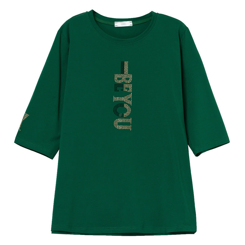 Black loose seven quarter sleeve T-shirt women unisex streetwear casual top front view TeenStylo