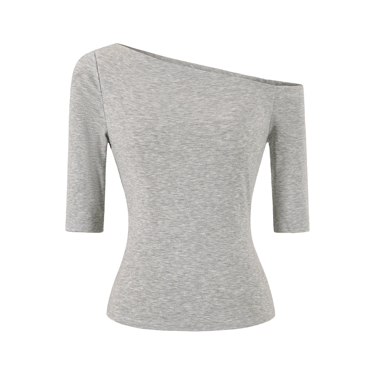 Light gray slant neck slim fit T-shirt styled in casual streetwear look, unisex fashion lifestyle shot – TeenStylo