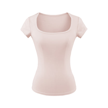 Black square neck slim fit T-shirt women front view TeenStylo