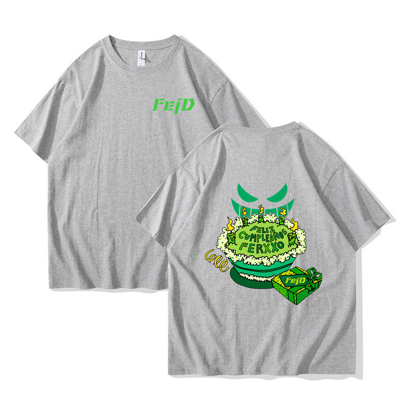 Black unisex Feliz Cumpleanos Ferxxo Tour graphic t-shirt streetwear style front view at TeenStylo
